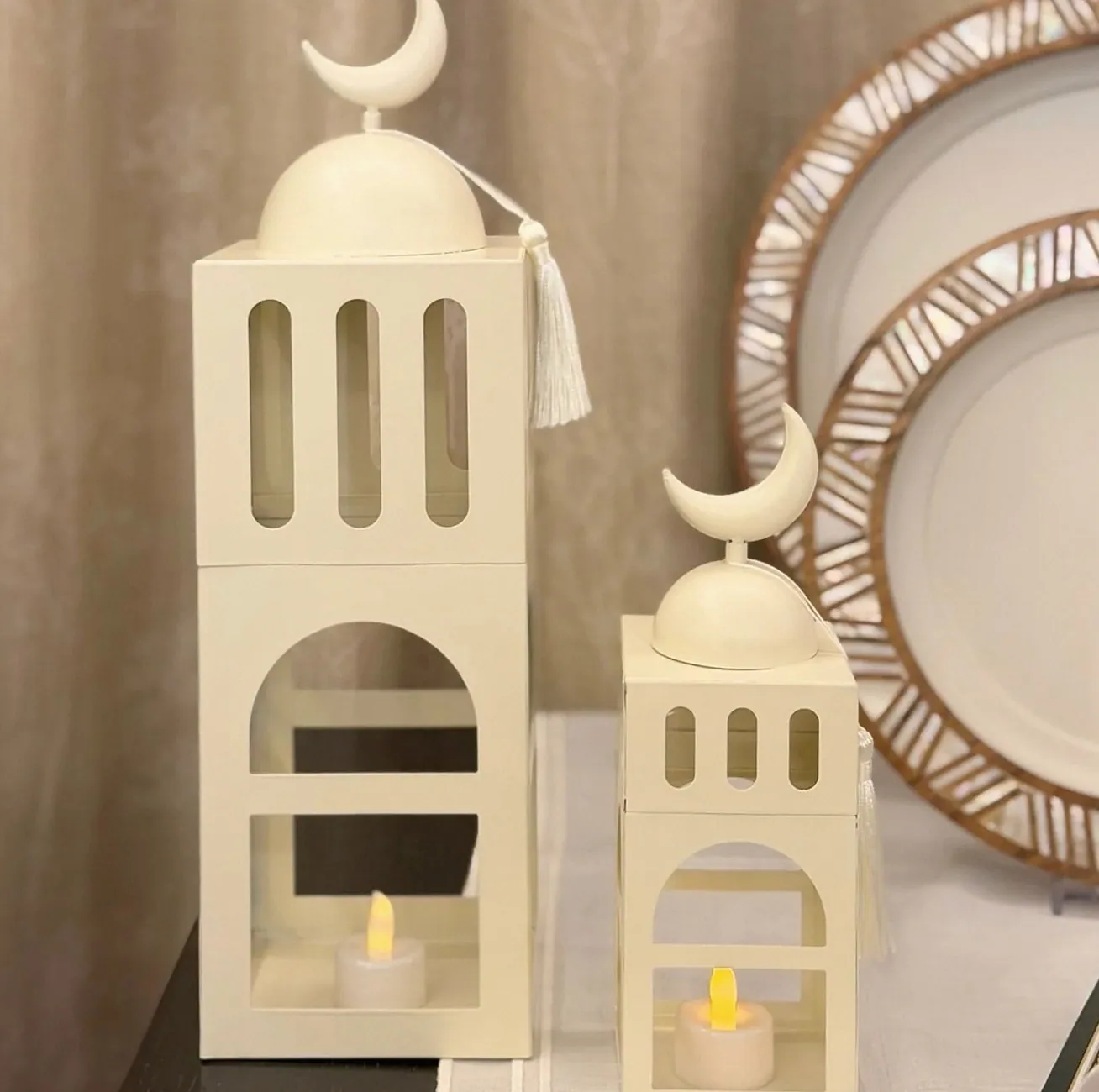 Sahara Minaret Carved Metal Candle Holders — 1
