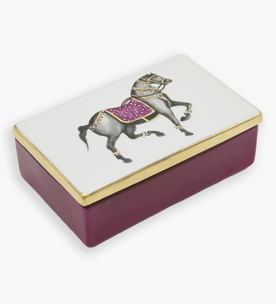 Shabdeez Hand-Painted Porcelain Horse Box with 24-Karat Gold — 1